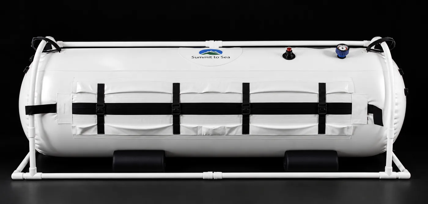 The Shallow Dive, a Summit to Sea horizontal mild hyperbaric chamber on its support frame