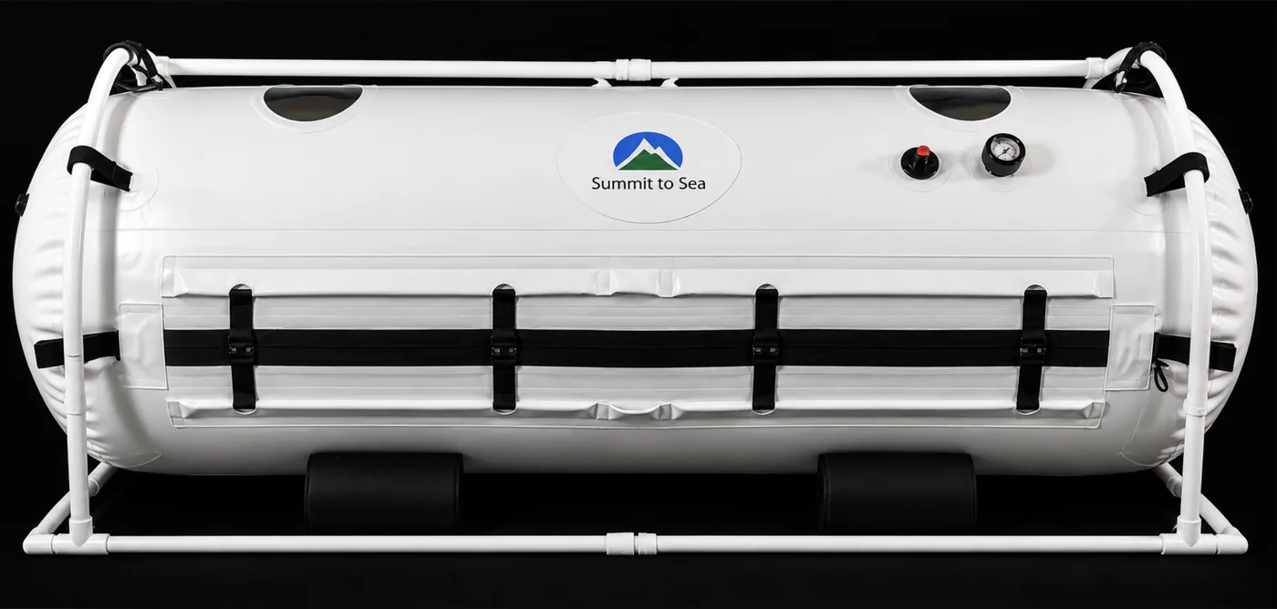 The Dive, a Summit to Sea horizontal mild hyperbaric chamber on its support frame